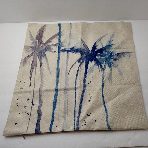 Throw Pillow Cover Accent Palm Trees Blue Purple Canvas Beige Decorative - Picture 5 of 5